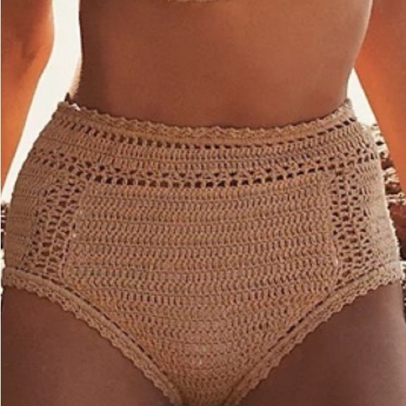 She Made Me x Free People Naira S 4/6 Tan Brown 2pc Crochet High Waist Handmade - Picture 4 of 15